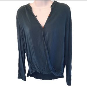 Blue Rain Teal Wrap Rayon Peasant Top Women’s Size Small